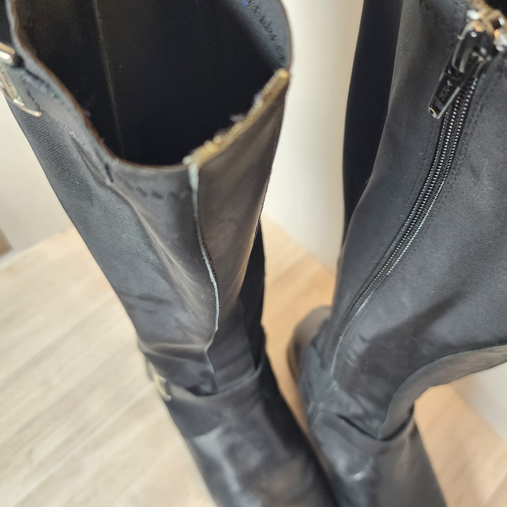 Etienne Aigner Boots Women's SIZE 6.5 Black Roping Riding Buckles Heel - Picture 9 of 16